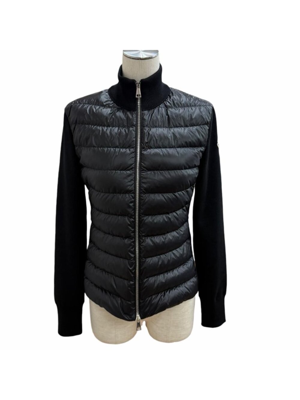 Moncler Cardigan Tricot Logo Patch Contrast Design Down Jacket Black XS